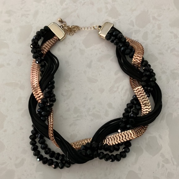 Cute, choker costume jewelry, black, gold tone, necklace - Picture 2 of 3